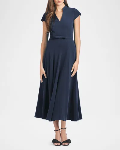 SACHIN & BABI MARIN BELTED CAP-SLEEVE MIDI DRESS