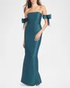 Sachin & Babi Women's Marlena Bow-embellished Stretch-mikado Off-the-shoulder Gown In Tourmalineagreen
