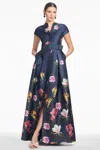 Sachin & Babi Marta Belted Floral-print Mikado Gown