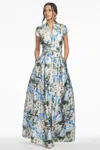 Sachin & Babi Marta Floral Print Belted Mikado Gown In Multi