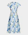 Sachin & Babi Martine Pleated Floral-print Mikado Midi Dress In Sky Blue Star  Lillies