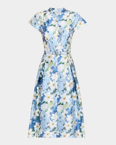 SACHIN & BABI MARTINE PLEATED FLORAL-PRINT MIKADO MIDI DRESS