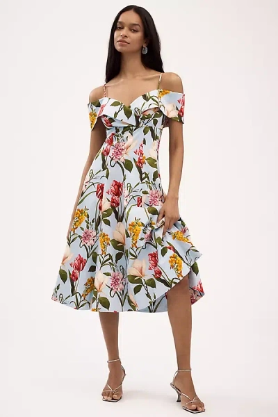 Sachin & Babi Minnie Off-the-shoulder Floral A-line Midi Dress In Blue