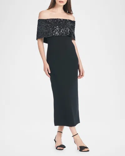 Sachin & Babi Naira Off-shoulder Sequin Foldover Midi Dress In Black