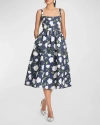 Sachin & Babi Olena Floral Mikado Midi Cocktail Dress In Navy Ivory Moonli