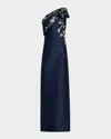Sachin & Babi Olivia One-shoulder Embellished Mikado Gown In Night Sky