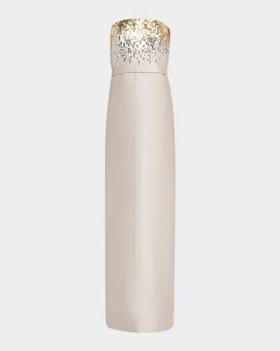 Sachin & Babi Phaedra Strapless Sequin Degrade Gown In Pewter