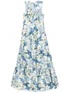 Sachin & Babi Rori Tiered Floral-print Mikado Gown In Blau