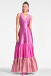 Sachin & Babi Rori Tiered Colorblock Gown In Fuchsia/multi