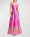 Sachin & Babi Rori Tiered Colorblock Gown In Fuschia Multi