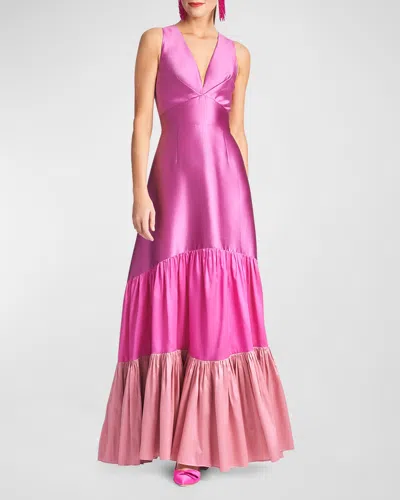 Sachin & Babi Rori Tiered Colorblock Gown In Pink