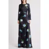 Sachin & Babi Alex Embellished Floral-print Satin Crepe Gown In Night Sky Blue Oculata