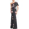 Sachin & Babi Aubrey Floral One-shoulder Satin Crepe Mermaid Gown