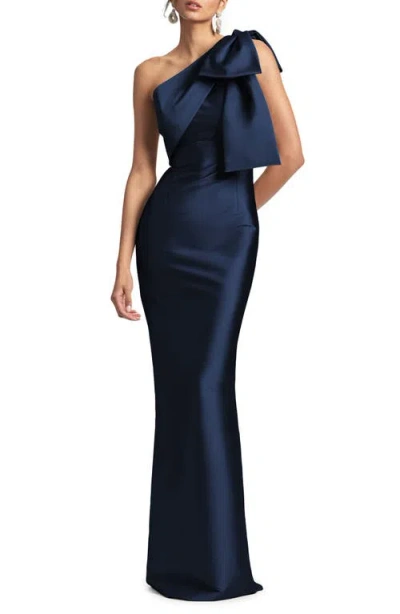 SACHIN & BABI SACHIN & BABI BONNIE BOW ONE-SHOULDER SATIN GOWN
