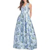 Sachin & Babi Brooke Floral Sleeveless Mikado Gown In Freesia Forest