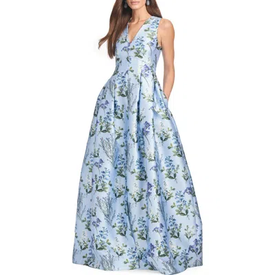 Sachin & Babi Brooke Floral Sleeveless Mikado Gown In Blue