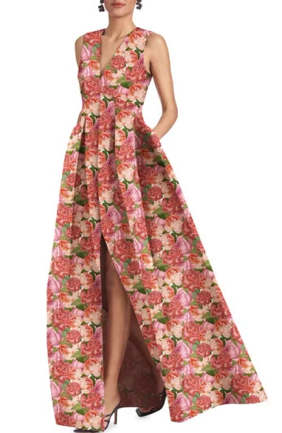 Sachin & Babi Brooke Floral Sleeveless Mikado Gown In Mazzolino Rosa