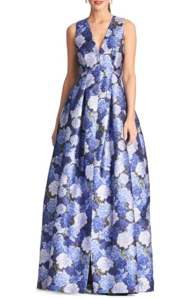 SACHIN & BABI SACHIN & BABI BROOKE FLORAL SLEEVELESS MIKADO GOWN