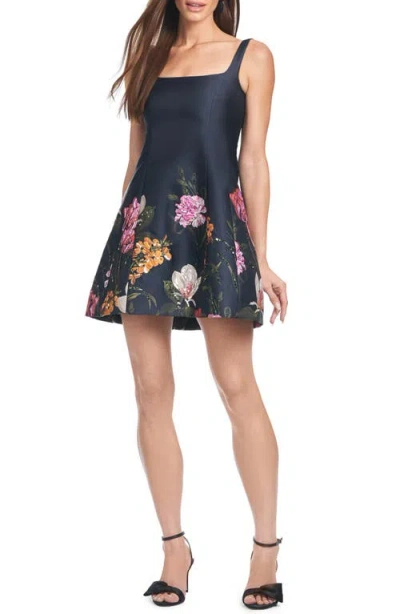 Sachin & Babi Caroline Floral Print Minidress In Dark Midnight Garden