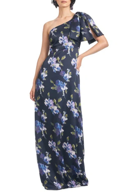 SACHIN & BABI SACHIN & BABI CHELSEA FLORAL PRINT ONE-SHOULDER GEORGETTE GOWN