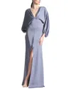 Sachin & Babi Gabby Beaded Blouson-sleeve Satin Gown In Grey