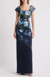 Sachin & Babi Grace Sequin Floral-print Column Gown In Night Sky Prima Garden