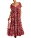 Sachin & Babi Kara Floral-print Tiered Maxi Dress In Red