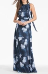 Sachin & Babi Kayla Floral-print Georgette Gown In Midnight Glacial Rose