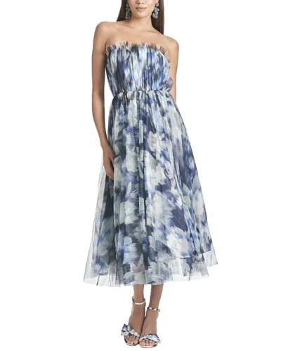 Sachin & Babi Marni Strapless Tulle Cocktail Dress In Blue Ikat Floral