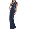 Sachin & Babi Olivia One-shoulder Embellished Mikado Gown In Night Sky