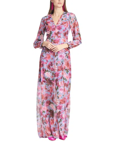 Sachin & Babi Penny Long Sleeve Chiffon A-line Gown In Pink And Periwinkle Dahlia