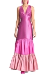 Sachin & Babi Rori Tiered Colorblock Gown In Fuschia Multi