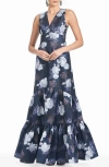 Sachin & Babi Rori Floral-print Flounce Tiered Gown In Midnight Glacial Rose