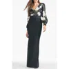 Sachin & Babi Schylor Gown In Obsidian Blooms/black