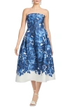 Sachin & Babi Shay Floral Strapless Stretch Mikado Cocktail Midi Dress In Nocturne Roses