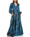 Sachin & Babi Zoe Floral Belted Long Sleeve Gown In Multi