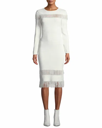 Sachin & Babi Seraphina Fringe Knit Long Sleeve Dress In White