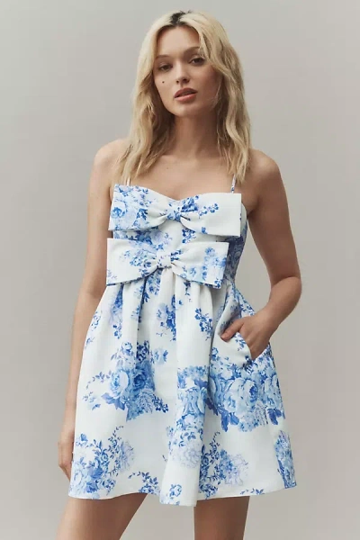 Sachin & Babi Sloane Sleeveless Double-bow Taffeta Mini Dress In Blue