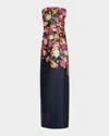 Sachin & Babi Sophia Strapless Floral-print Column Gown In Midnight's Magic Blooms