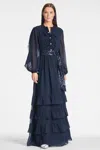 Sachin & Babi Venus Blouson-sleeve Ruffle Chiffon Gown
