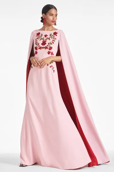 Sachin & Babi Vittoria Embroidered Cape Gown In Rosa