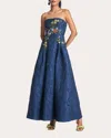 Sachin & Babi Belle Strapless Floral-embroidered A-line Gown In Blue