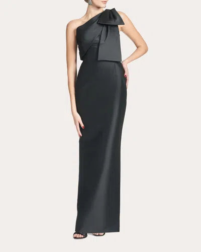 Sachin & Babi Bonnie One-shoulder Bow Column Gown In Black