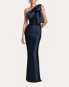 Sachin & Babi Bonnie One-shoulder Bow Column Gown In Blue