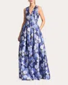 Sachin & Babi Brooke Pleated Floral-print Gown In Blue