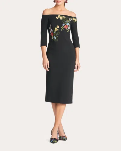 Sachin & Babi Fatima Off-shoulder Embroidered Midi Dress In Noir Bouquet