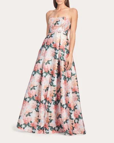 Sachin & Babi Giovanna Gown In Peach Peonies