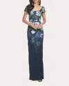 Sachin & Babi Grace Sequin Floral-print Column Gown In Blue