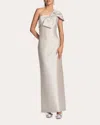 Sachin & Babi Ines One-shoulder Bow Column Gown In Neutrals
