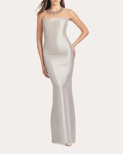 Sachin & Babi Irina Embellished Illusion Neckline Stretch Mikado Gown In Frosty Pewter In Multi